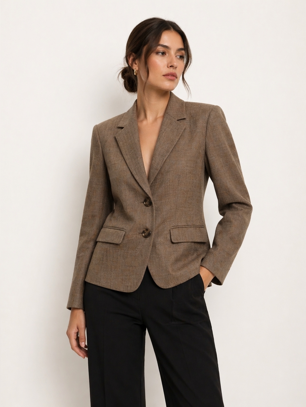 Le Suit Brown Textured Blazer Jacket Size 6 – Classic Tailored Workwear